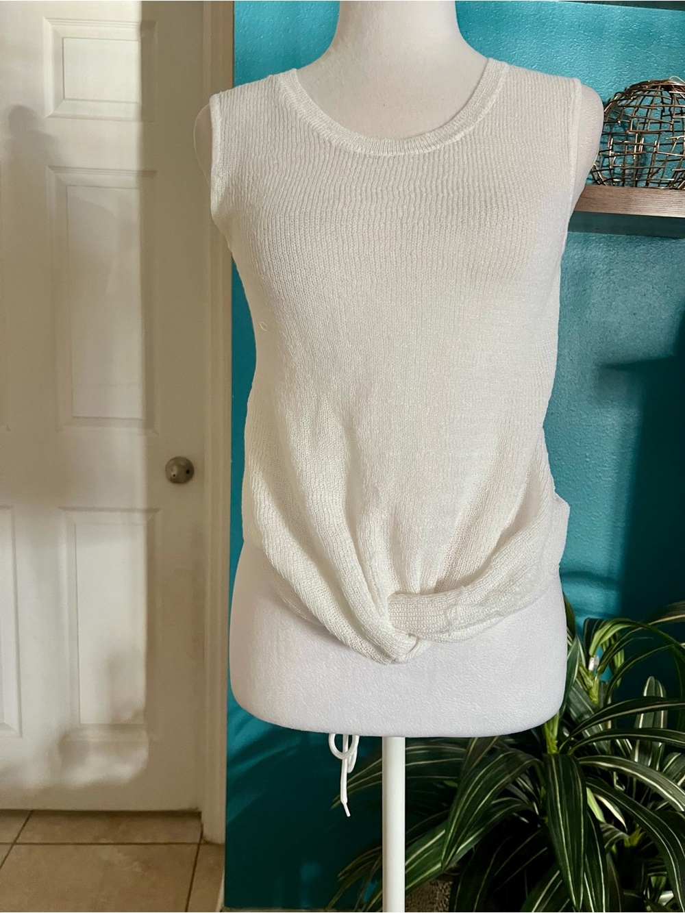 7 For All Mankind White Knit Tank with Front Knot